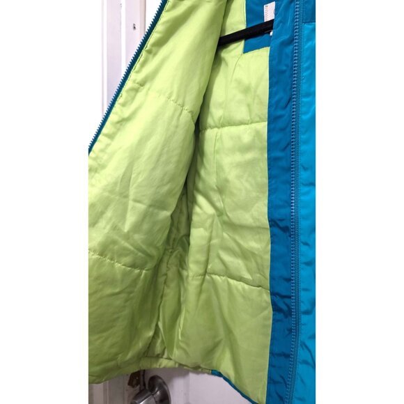 Land's End Kids Hooded Ski Winter Jacket Blue & Lime Green Size 14 - Picture 6 of 8